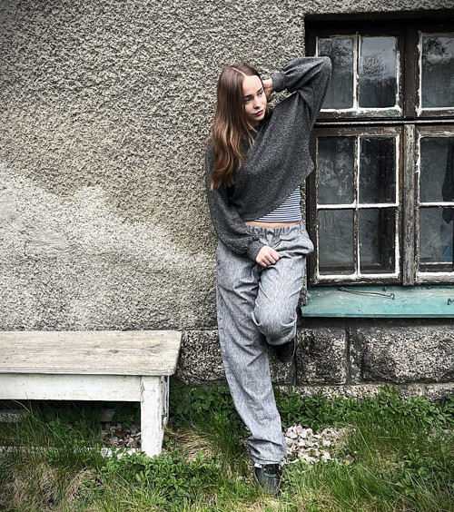Lněné kalhoty melange — foto 5
