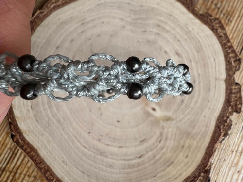 Boho náramek, micromacrame, SILVER — foto 5