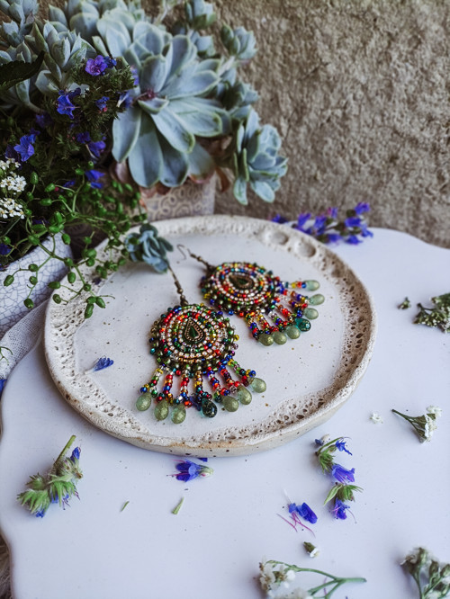 Arabesque Boheme - vyšívané boho náušnice — foto 4