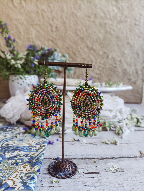 Arabesque Boheme - vyšívané boho náušnice — foto 2
