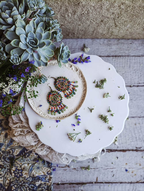 Arabesque Boheme - vyšívané boho náušnice — foto 5