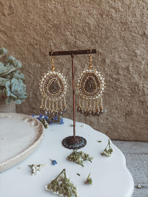 Arabesque Boheme n.2 - vyšívané boho náušnice — foto 2