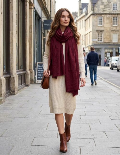 Lněná šála bordó — foto 3