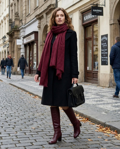 Lněná šála bordó — foto 4
