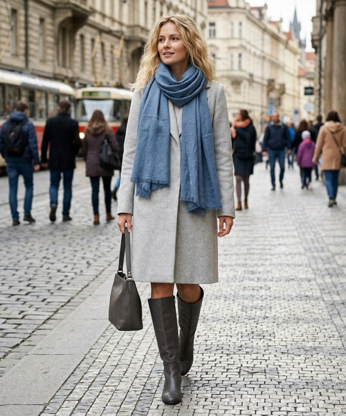 Lněná šála džínová — foto 4