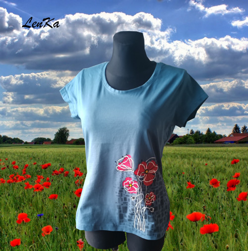 Dámské tričko vlčí máky denim — foto 2