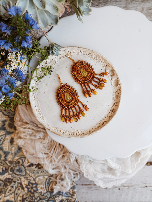 Arabesque Boheme n.4 - vyšívané boho náušnice — foto 3
