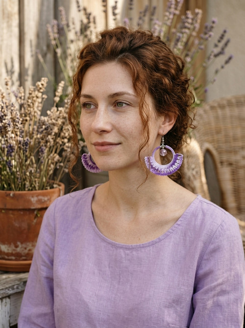 Háčkované náušnice - levandulové — foto 2
