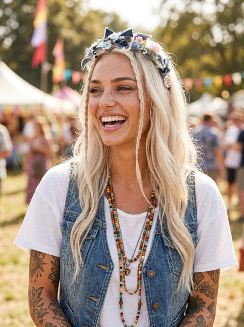 Džínový věneček do vlasů boho styl — foto 3