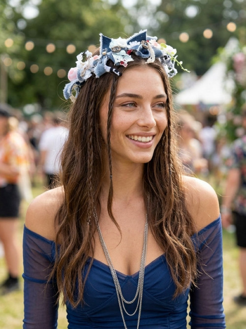 Džínový věneček do vlasů boho styl — foto 4