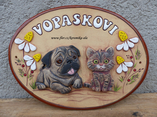 Keramická cedulka mops a mourek / na objednávku — foto 2