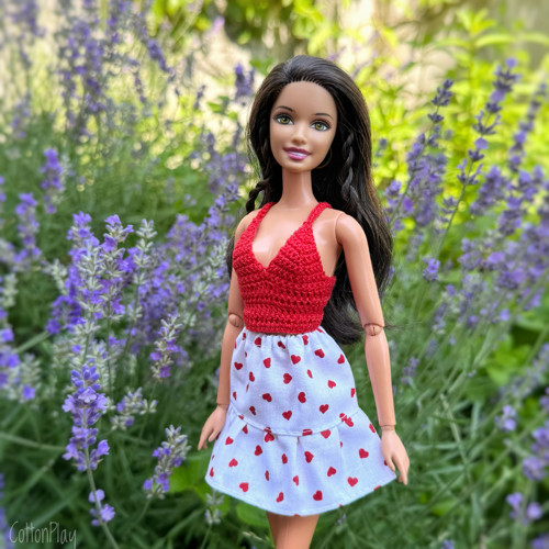 Suknička pro Barbie - bílá se srdíčky, s volánkem — foto 3