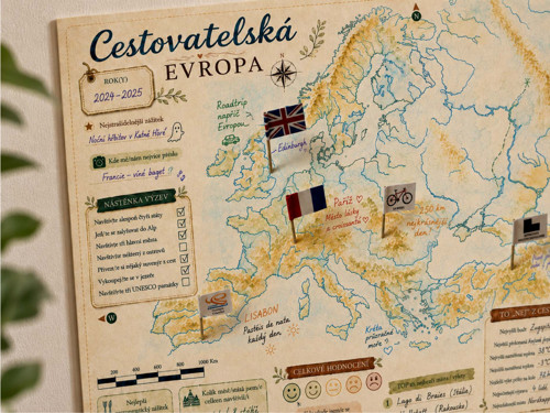 Cestovatelská mapa s VLAJEČKAMI - Evropa, A3 — foto 2