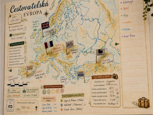 Cestovatelská mapa s VLAJEČKAMI - Evropa, A3 — foto 3