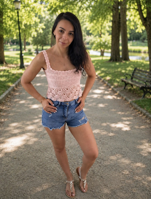 Háčkovaný zkrácený top Blossom — foto 3