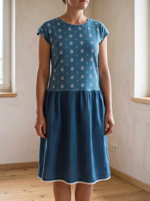 DŽÍNOVÁ LÁSKA (M) - šaty len + úplet — foto 2