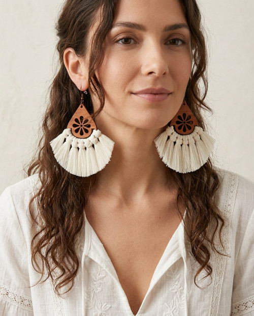 Macramé náušnice - Isabella smetanová — foto 2