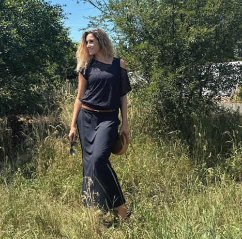 Dlouhá sukně temně modrá melange — foto 4