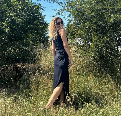 Dlouhá sukně temně modrá melange — foto 3
