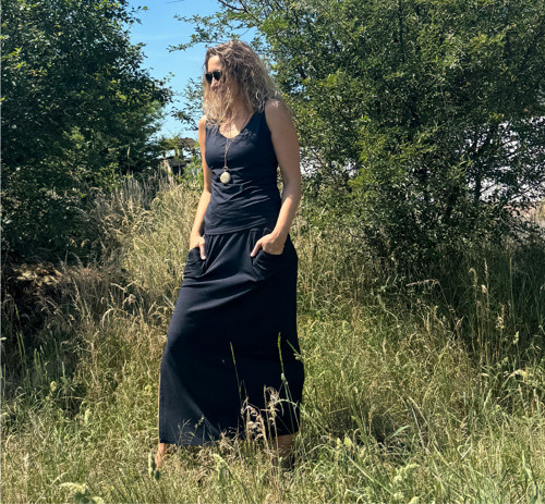Dlouhá sukně temně modrá melange — foto 2