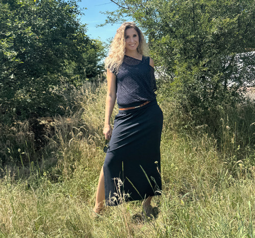 Dlouhá sukně temně modrá melange — foto 5