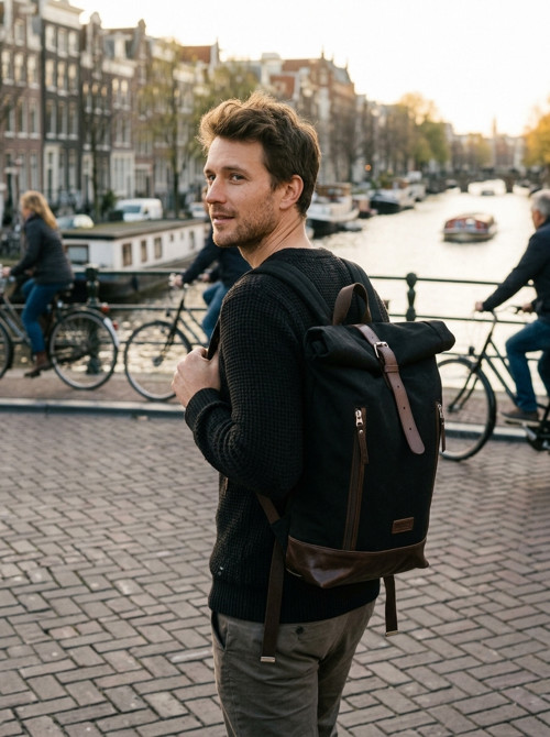 Canvas and Leather Backpack, N. 3, Roll top — foto 5