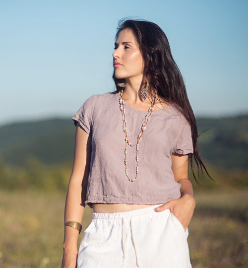 Lněná halenka světle šedofialová — foto 4