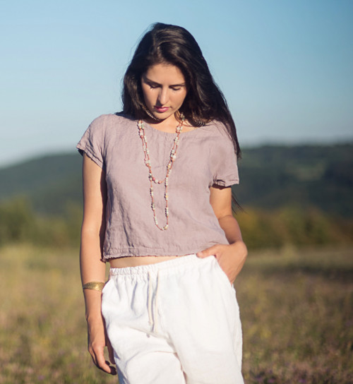 Lněná halenka světle šedofialová — foto 5
