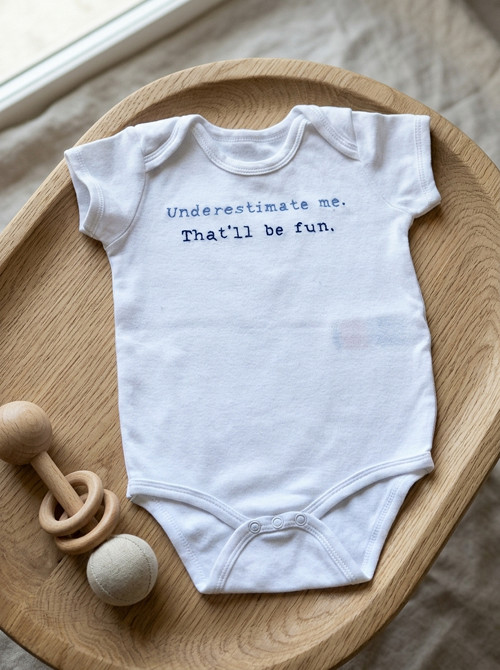 Dětské body „Underestimate Me“ – bílé, 80 — foto 2