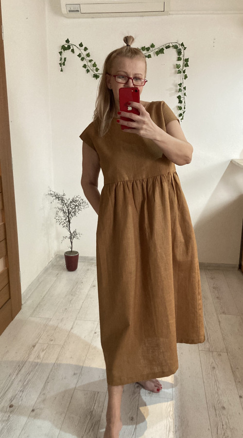 Ľanové Šaty s Vreckami /COGNAC/ — foto 3