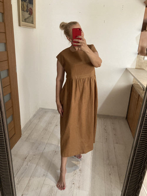 Ľanové Šaty s Vreckami /COGNAC/ — foto 2