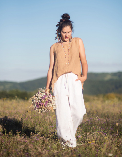 Lněné kalhoty široké bílé — foto 3