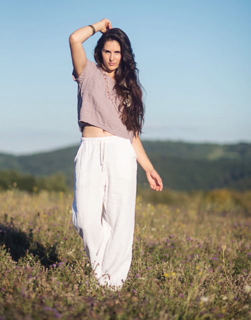 Lněné kalhoty široké bílé — foto 2