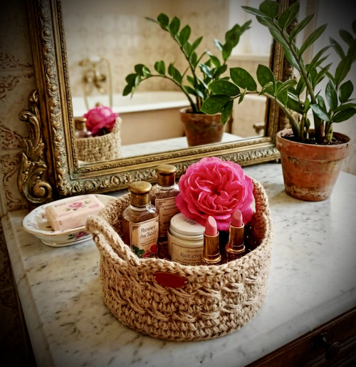 Háčkovaný jutový košík-boho ošatka — foto 3