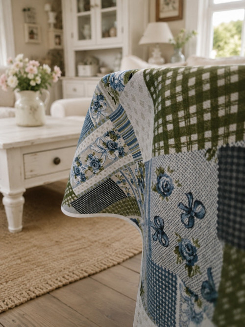 Ubrus venkovský patchwork-modrý — foto 3