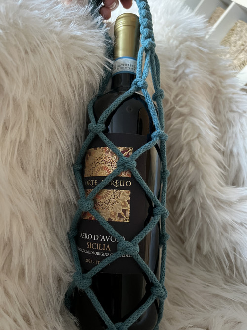 Dárková Boho taška na vino MINI modrá — foto 2