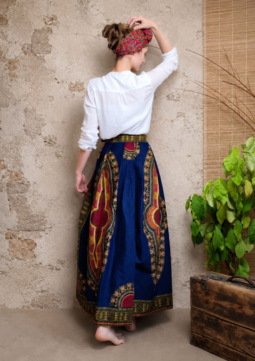 Dlouhá Africká Sukně - Tmavě Modrá Makenzi — foto 2