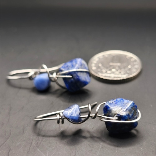 Náušnice - ocel/lapis lazuli/sodalit — foto 5