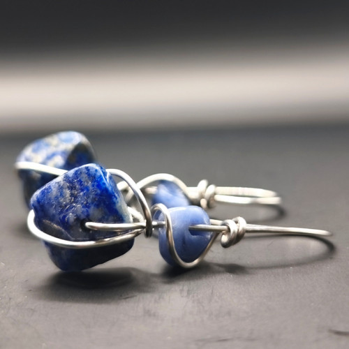 Náušnice - ocel/lapis lazuli/sodalit — foto 3