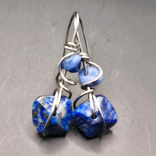 Náušnice - ocel/lapis lazuli/sodalit — foto 2