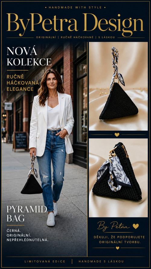 Černá kabelka Pyramid Bag se šátkovým uchem — foto 4