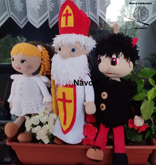 Háčkovaný set figurek_Mikuláš, čert, anděl - NÁVOD — foto 4