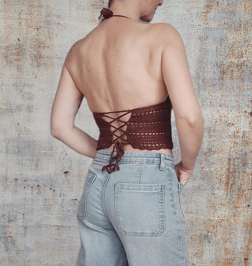 Háčkovaný letní top hnědý — foto 3
