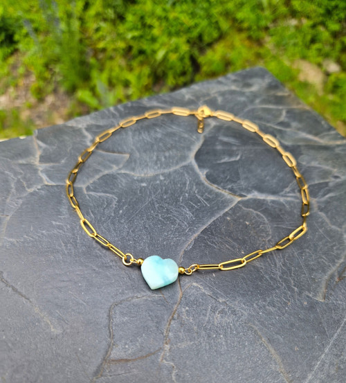 Larimar*srdce*náhrdelník*ocel pozlacená — foto 6