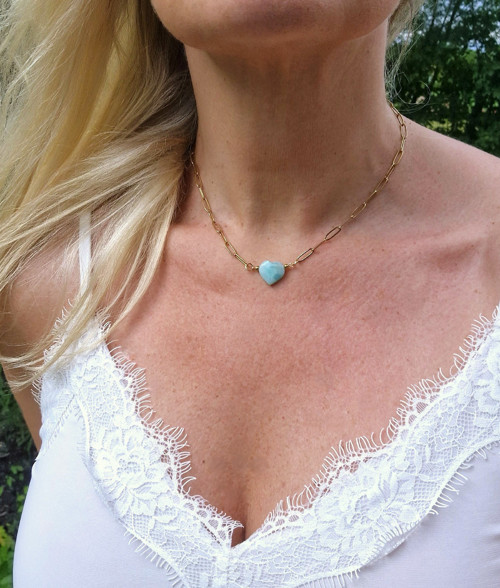 Larimar*srdce*náhrdelník*ocel pozlacená — foto 4