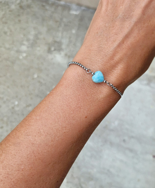 Larimar*srdce*náramek*ocel — foto 5