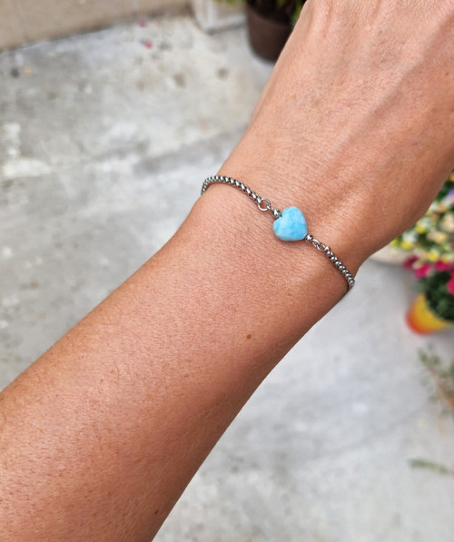 Larimar*srdce*náramek*ocel — foto 3