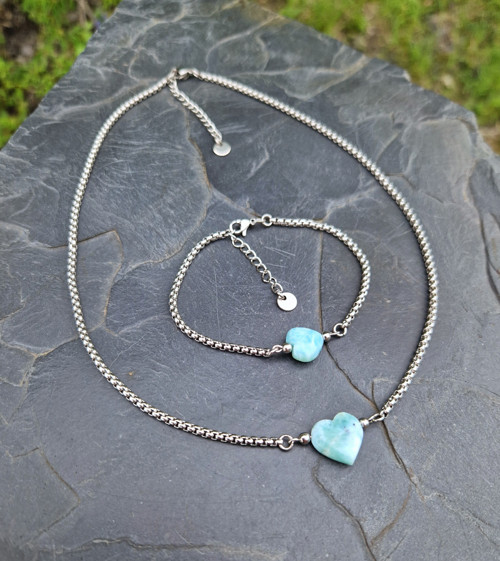 Larimar*srdce*náramek*ocel — foto 6