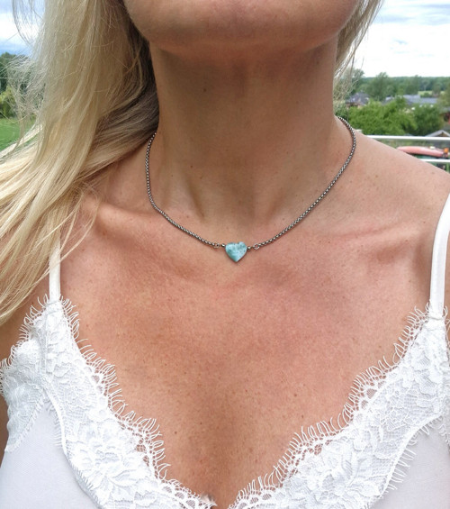 Larimar*srdce*náhrdelník*ocel — foto 6
