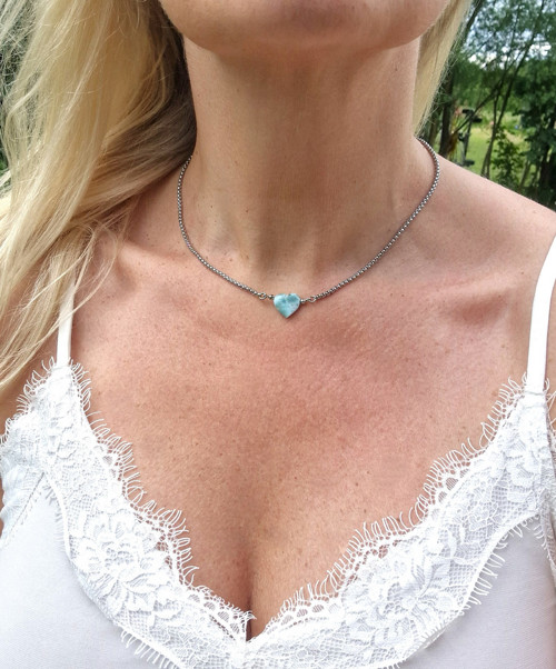 Larimar*srdce*náhrdelník*ocel — foto 4